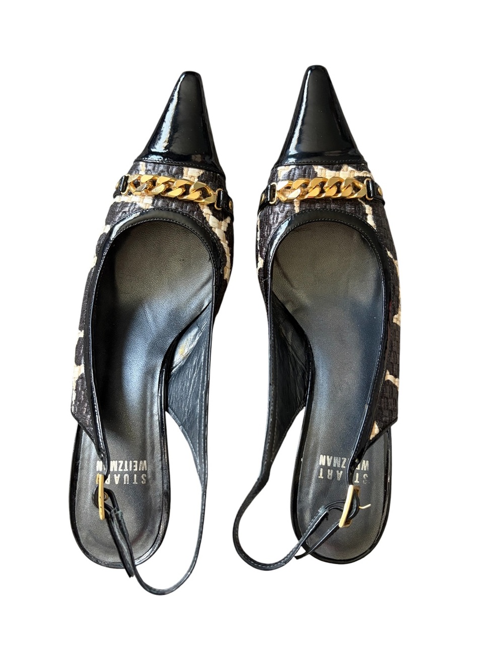 Stuart Weitzman Animal Print Chainery Pointed Toe Sling Backs Size 6.5
